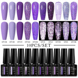 Nude Glitter Gel Nail Polish Set Purple Pink