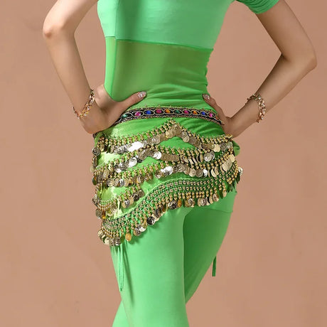 Multi-Colored Belly Dance Belt - Silk Scarf with Crystal Accents