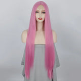 Peach Long Straight Red Pink Natural Hairline Wig