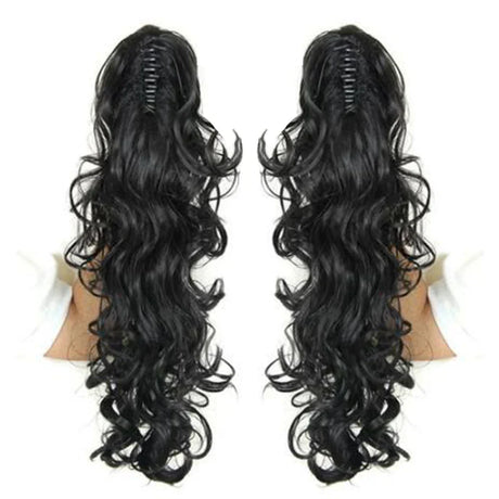 Synthetic Long Wavy Claw Clip On Ponytail Drawstring