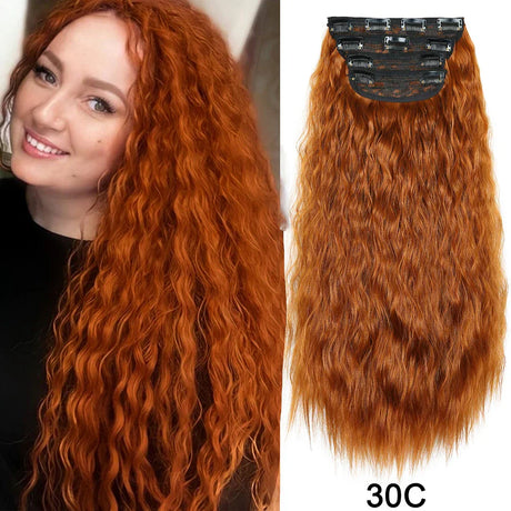 Set Synthetic Hair Clip In Long Wavy Thick