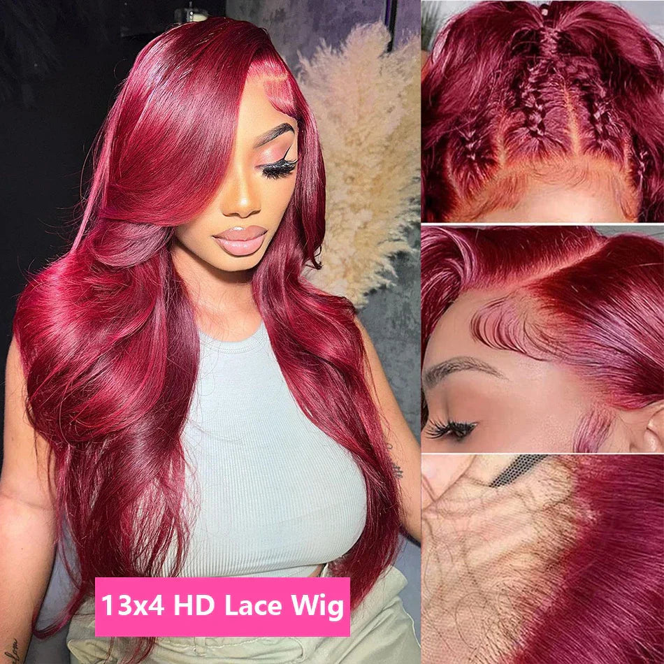 J Burgundy Lace Front Human Hair Wig X