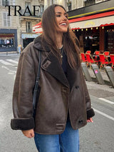 Traf Winter Women Warm Jacket Vintage Casual Solid
