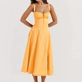 Women Summer Boho Spaghetti Straps Split Thigh Midi