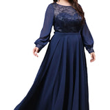 Elegant Dress Round Neck Chiffon Mesh Sequins Long