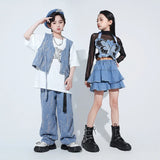 Kids Street Dance Hip Hop Clothing Suit Denim