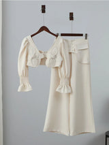 Women Elegant D Flower High Waist Wide Leg