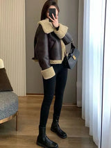 Winter Warm Waterproof Sheepskin Lamb Coat Thick Loose