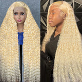 Deep Wave Lace Frontal Wig Curly Honey Blonde