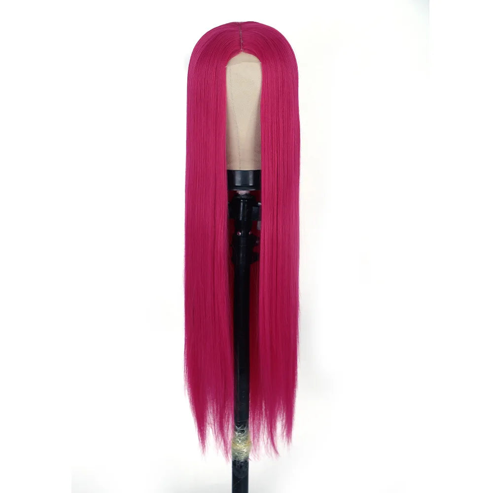 Peach Long Straight Red Pink Natural Hairline Wig