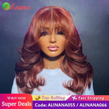 Reddish Brown Color Body Wave With Bangs