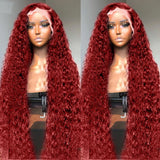 Burgundy Human Hair Lace Frontal Wigs Colored