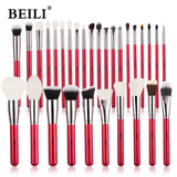 Beili Red Eye Makeup Brushes Professional Natural