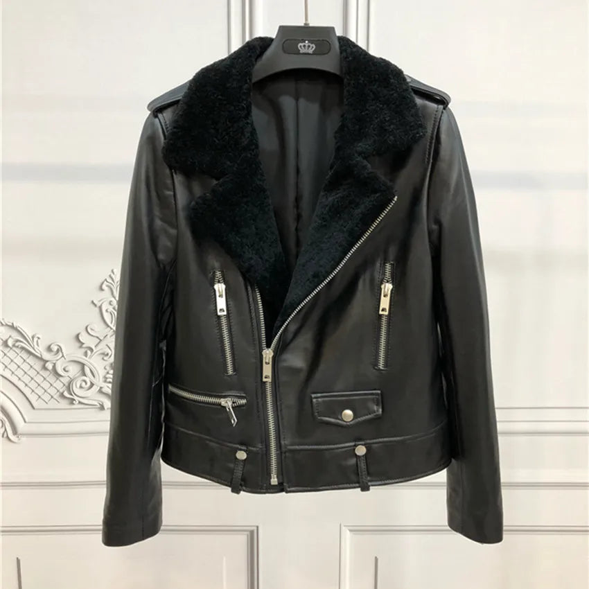 Winter Cotton Inside Thicker Warm Real Sheep Leather