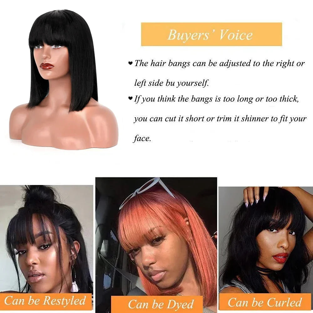 Straight Bob Wig With Bangs Natural Short Straight