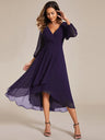 Simple Evening Dresses V-Neck Long Sleeves Pleated Ruffles