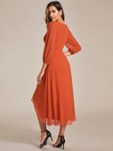 Simple Evening Dresses V-Neck Long Sleeves Pleated Ruffles