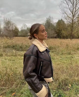 Traf Winter Women Streetwear Faux Lamb Leather Fur