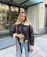 Traf Winter Women Streetwear Faux Lamb Leather Fur