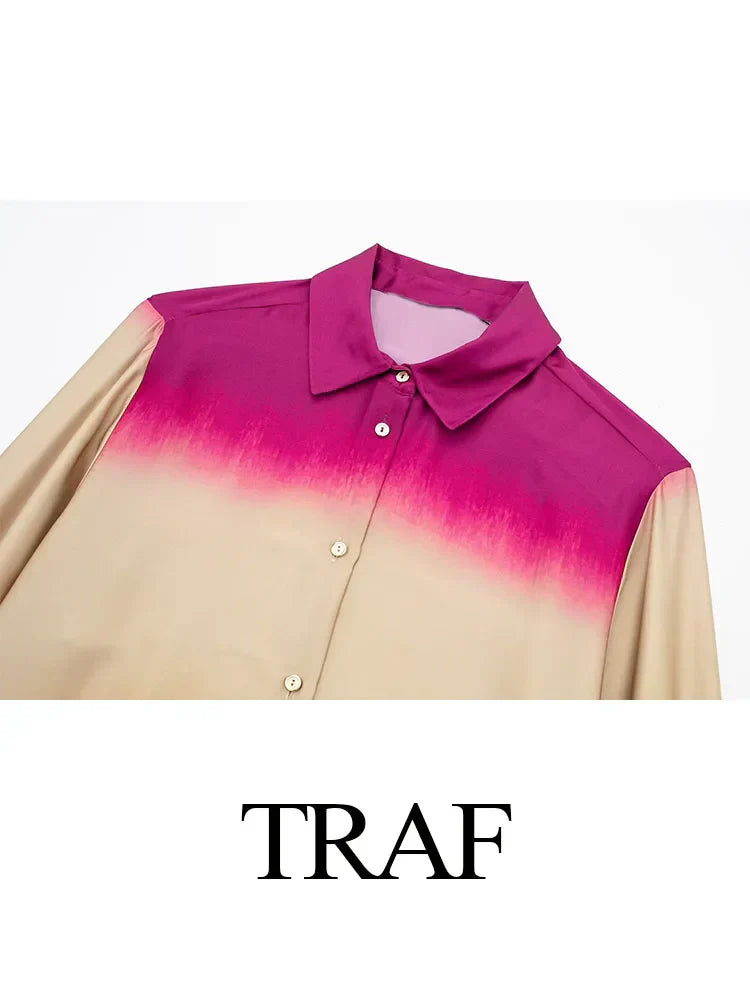 Traf Women'S Fashion Autumn Suit Tie Dye Turn-Down