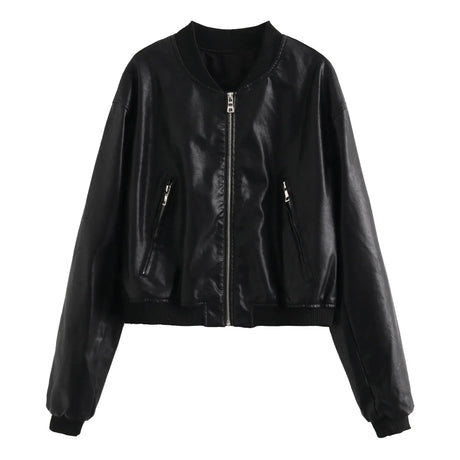 Traf Zr Woman Faux Fur Coat Zipper Leather