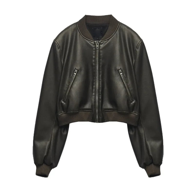 Traf Zr Woman Faux Fur Coat Zipper Leather