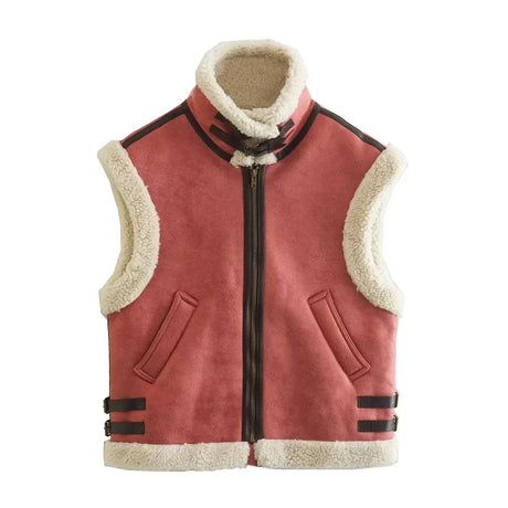 Trafza Winter Fur Vest Women Faux Sheepskin Fur