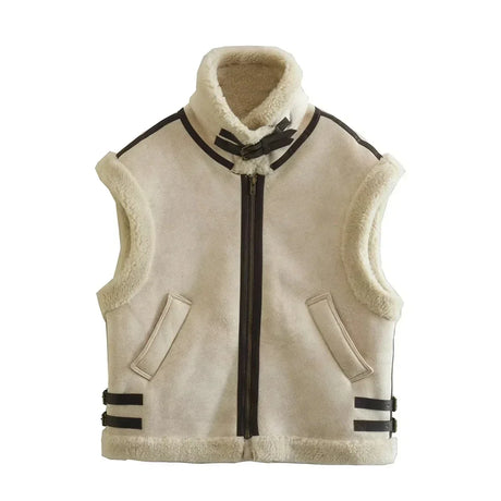 Trafza Winter Fur Vest Women Faux Sheepskin Fur