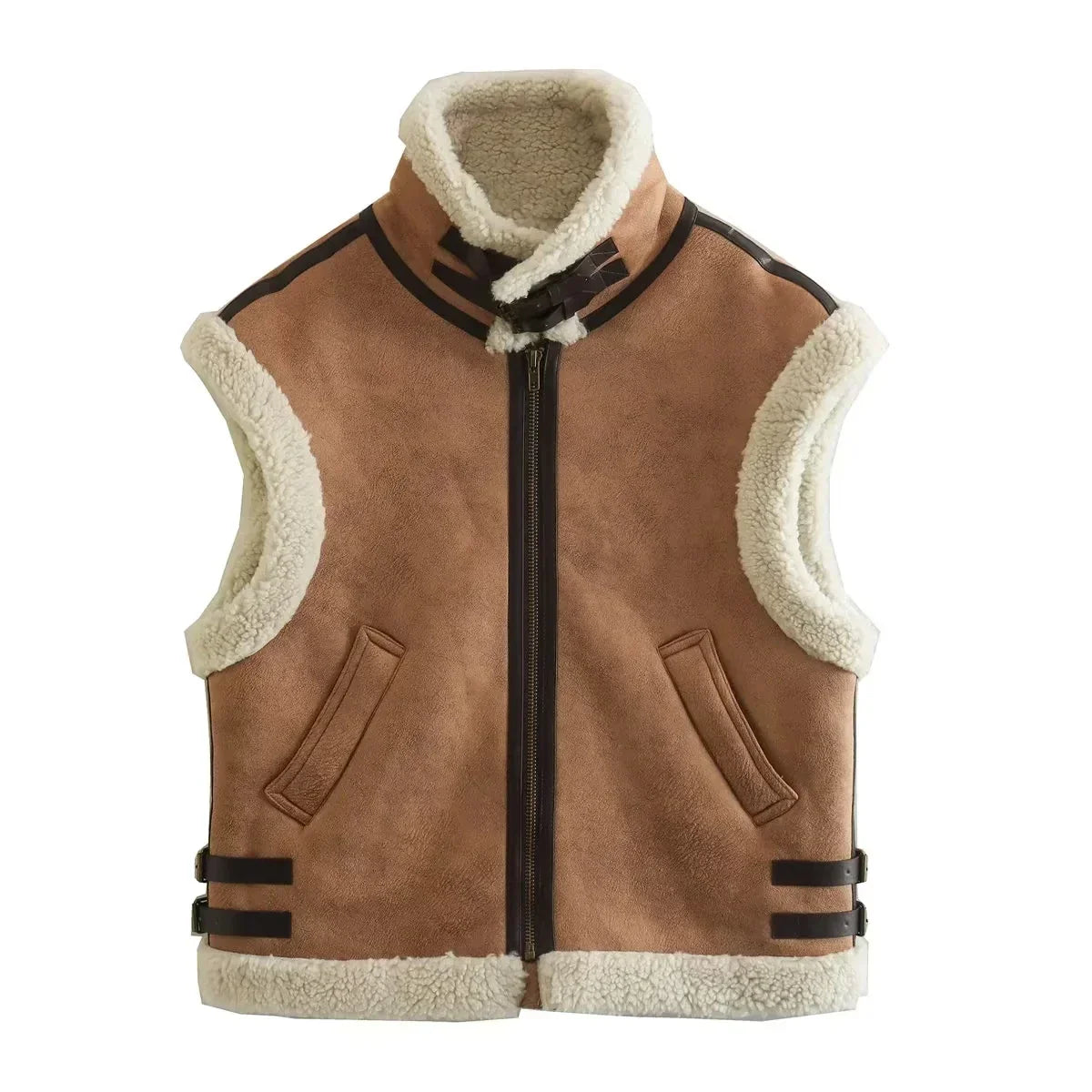Trafza Winter Fur Vest Women Faux Sheepskin Fur