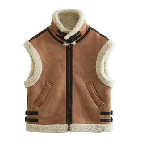 Trafza Winter Fur Vest Women Faux Sheepskin Fur