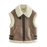 Trafza Winter Fur Vest Women Faux Sheepskin Fur