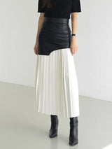 Twotwinstyle Casual Patchwork Pu Skirt For Women High