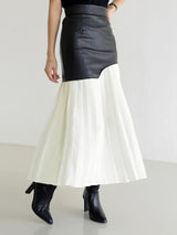 Twotwinstyle Casual Patchwork Pu Skirt For Women High