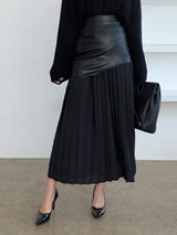 Twotwinstyle Casual Patchwork Pu Skirt For Women High