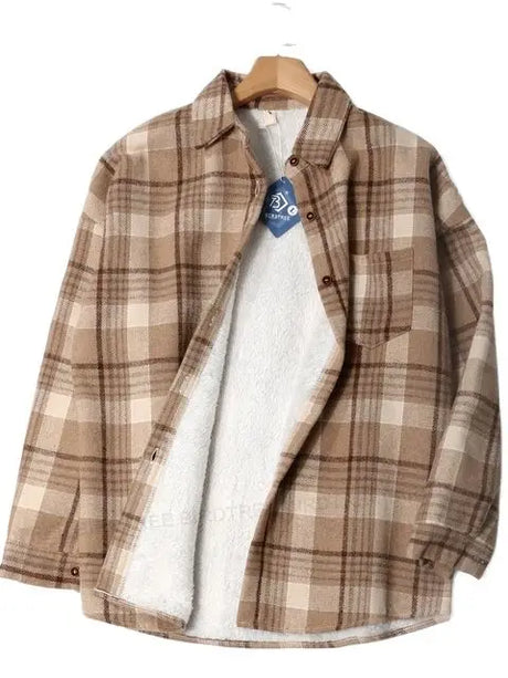 Thick Velvet Plaid Shirts Women Winter Warm Blouses