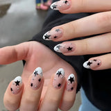 Wearable Silver Stripes Yk False Nails Long Almond