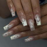 Wearable Silver Stripes Yk False Nails Long Almond