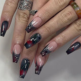 Wearable Silver Stripes Yk False Nails Long Almond