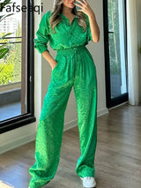 White Satin Wide Leg Trousers Suit For Women