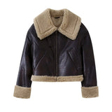 Winter Fur Integrated Lapel Women Jacket Long Sleeve