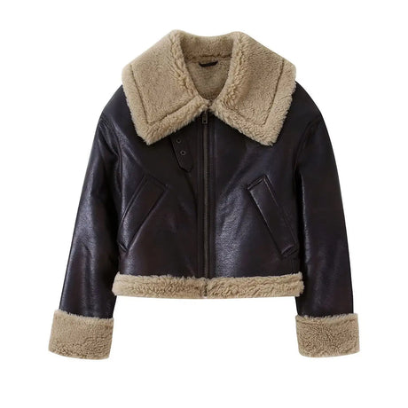 Winter Fur Integrated Lapel Women Jacket Long Sleeve