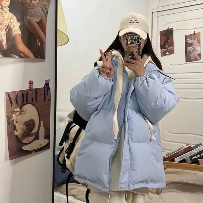 Women Blue Down Clothes Warm Fake Two Hooded