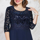 Women Dress O-Neck Half Sleeve Waist Tight Dress