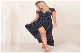 Women Long Split Dress Polka Dot Beach Dress