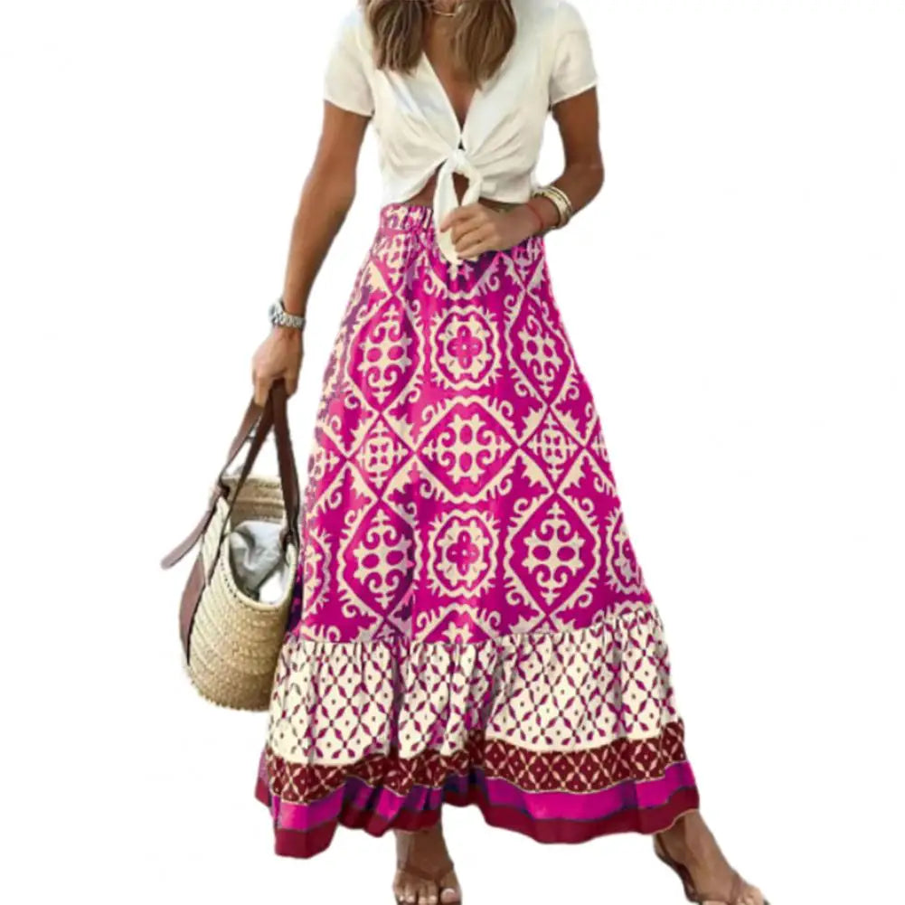 Women Maxi Skirt Vintage Lady Skirt Large Hem