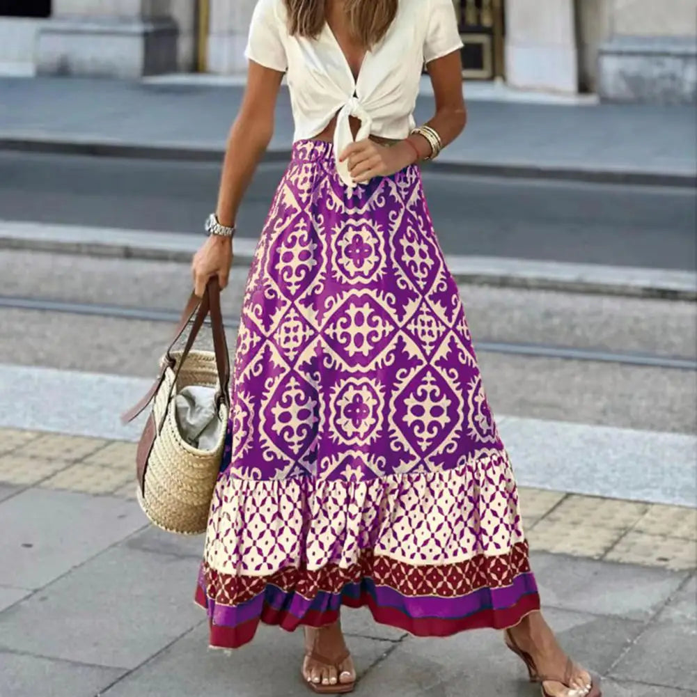 Women Maxi Skirt Vintage Lady Skirt Large Hem