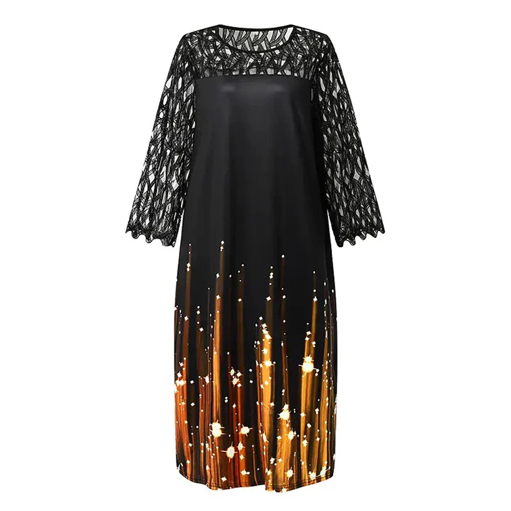 Women Dress Hollow Out Lace Stitching Slim Hips