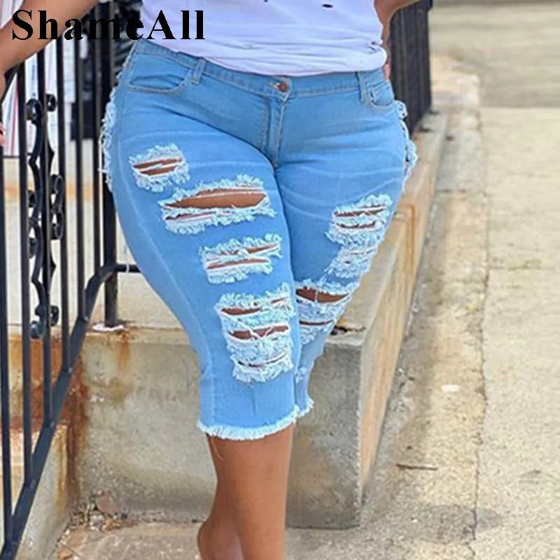 Women Plus Street Fringe Ripped Stretch Skinny Black