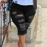 Women Plus Street Fringe Ripped Stretch Skinny Black
