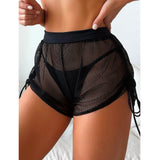 Women Side Drawstring Mesh Cover Up Shorts Perspective